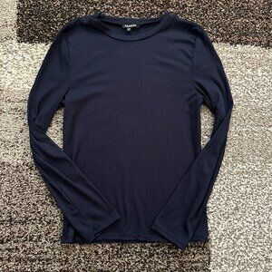 EXPRESS (XL) Navy Blue Fitted Ribbed Crew Neck Long Sleeve Tee Top Soft Dark